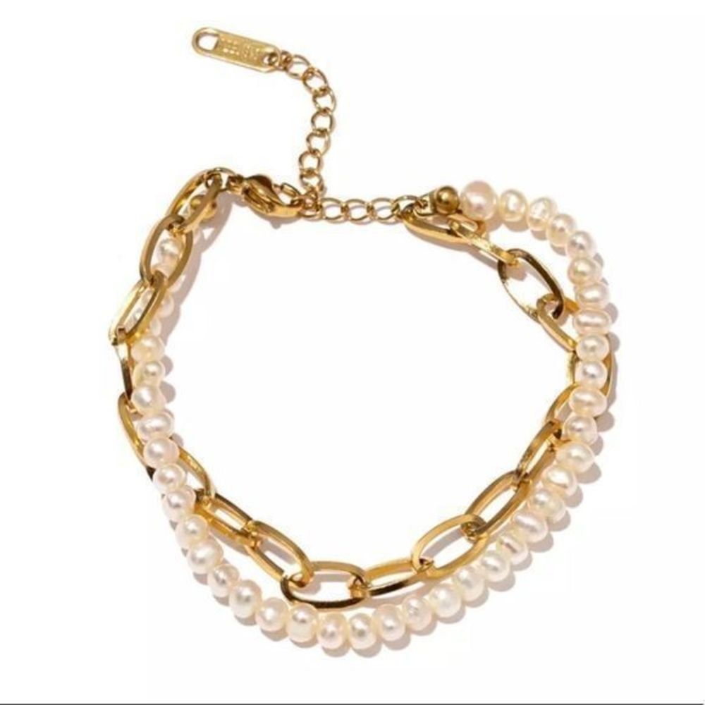 Double Stranded Pearl and Chain Bracelet